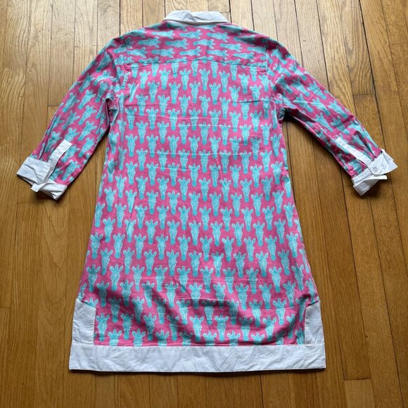 Tizzie Size XS Pink Aqua Zebra Print Split Neck Collar Cotton Blend Tunic Dress - Picture 14 of 15